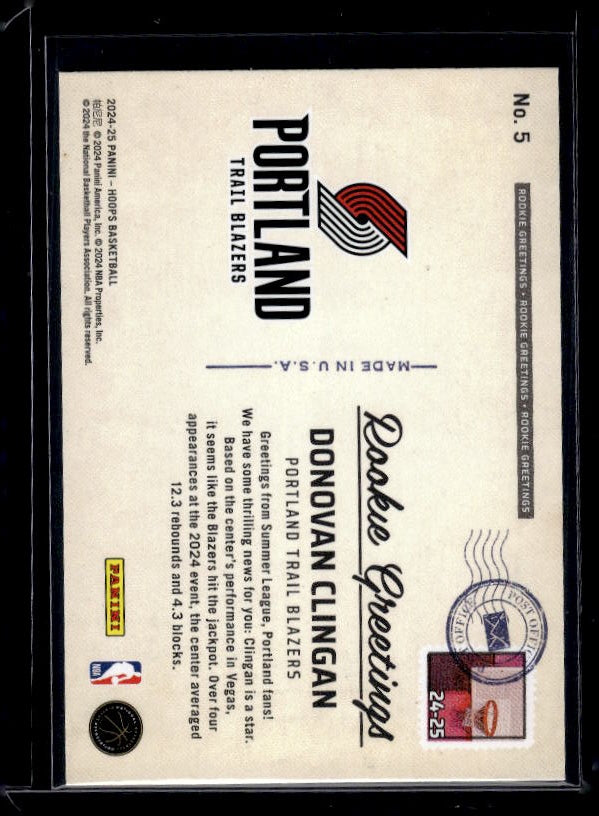 2024-25 Hoops #5 Donovan Clingan Rookie Greetings