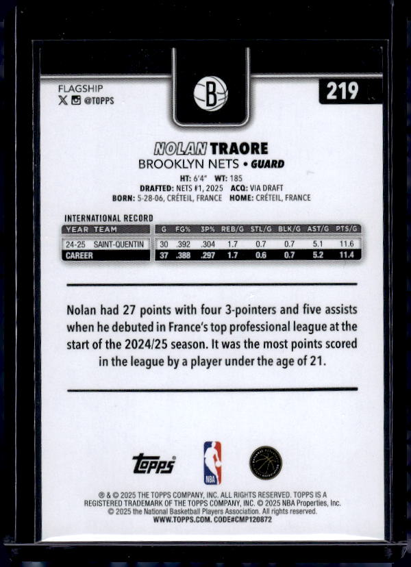 2025-26 Topps #219 Nolan Traore Holo Foil