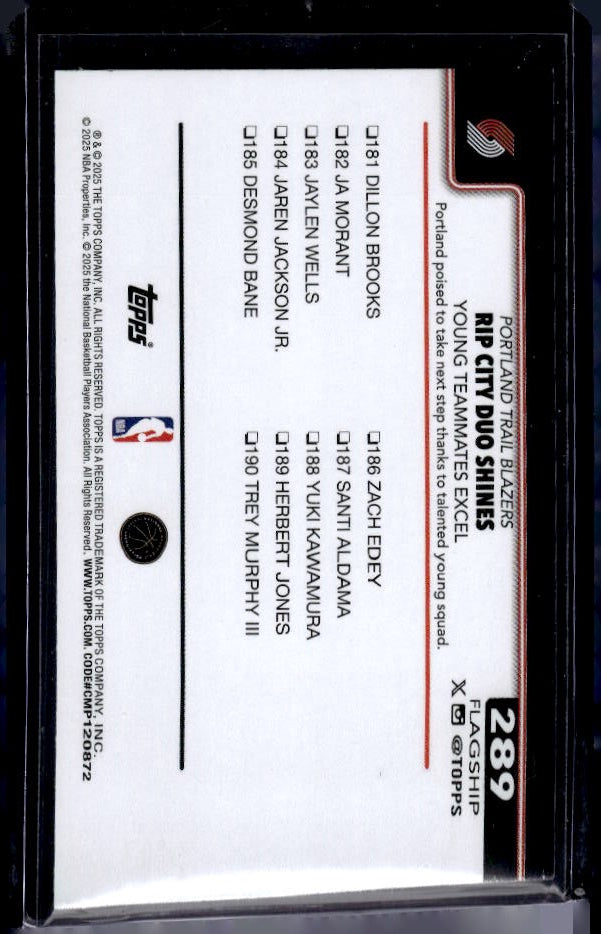 2025-26 Topps #289 Rip City Duo Shines: Young Teammates Excel Pink Holo Foil