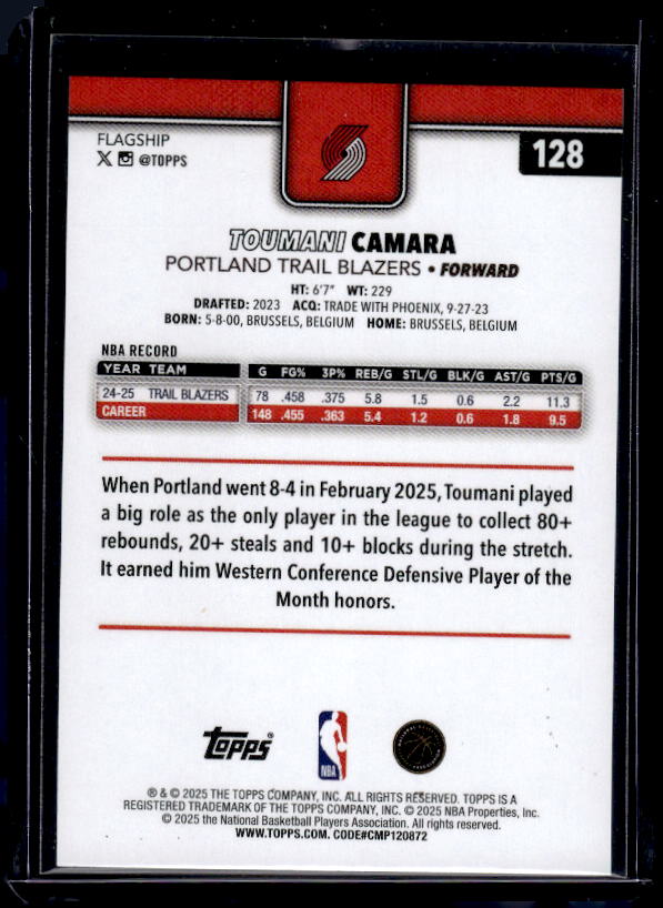 2025-26 Topps #128 Toumani Camara Season Tip Off