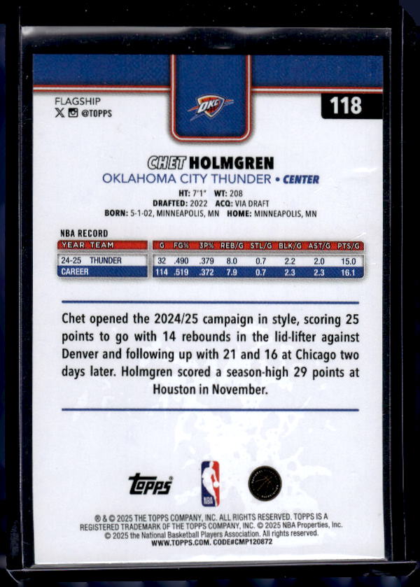 2025-26 Topps #118 Chet Holmgren Season Tip Off