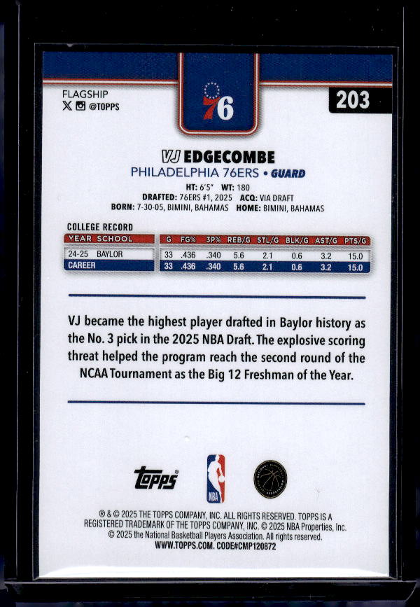 2025-26 Topps #203 VJ Edgecombe