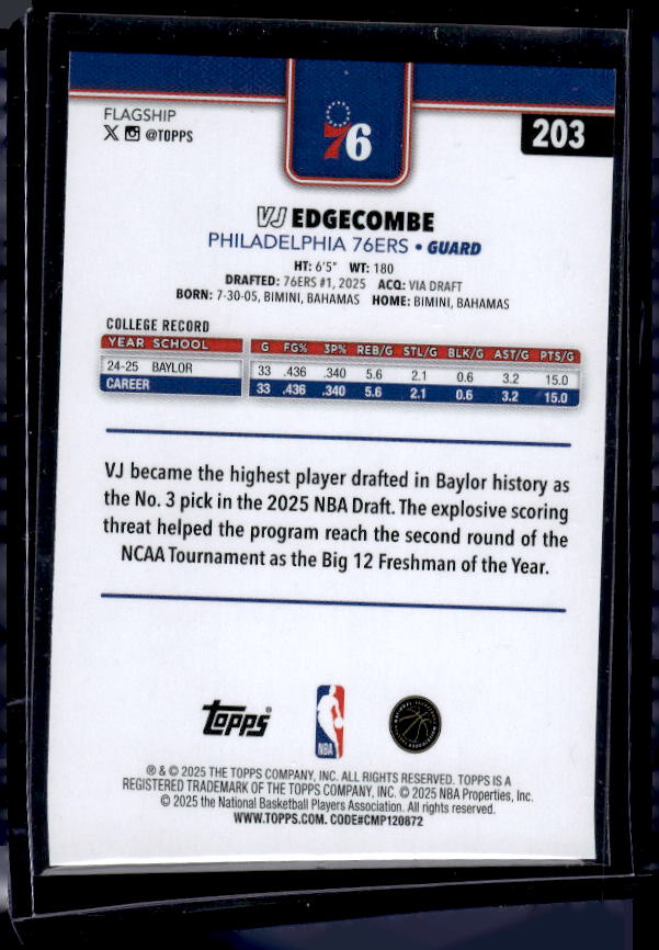2025-26 Topps #203 VJ Edgecombe
