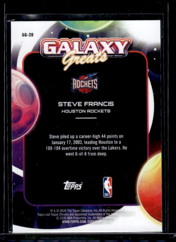 2025-26 Topps Chrome Cosmic #GG-20 Steve Francis Galaxy Greats
