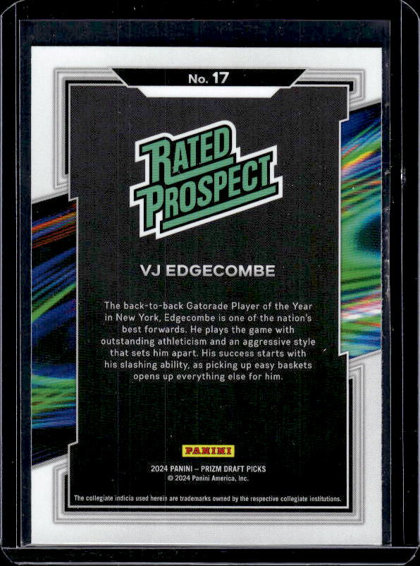 2024 Panini Prizm Draft Picks #17 V.J. Edgecombe Rated Prospect