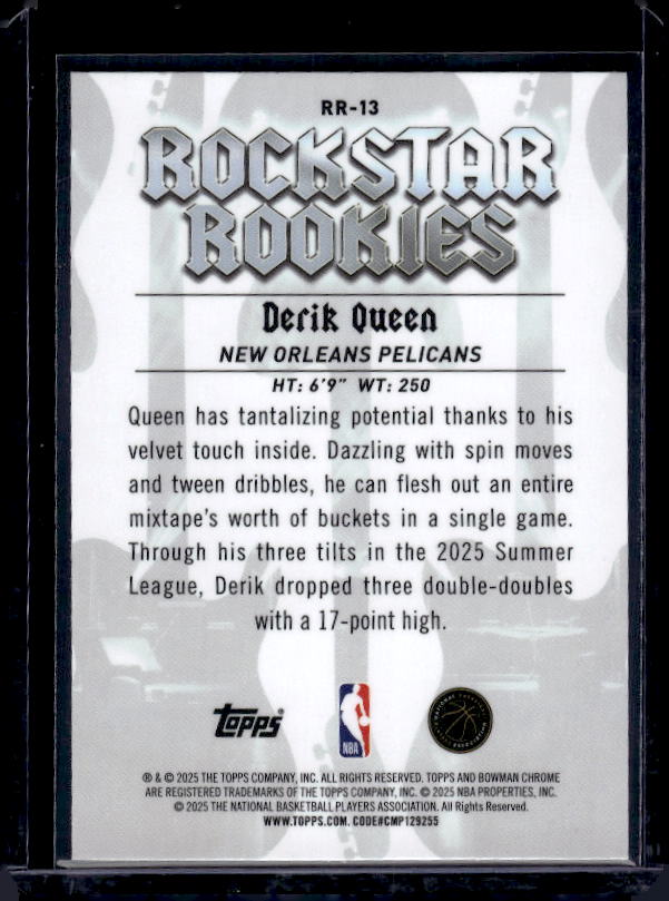 2025-26 Bowman #RR-13 Derik Queen Rockstar Rookies