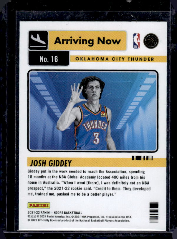 2021-22 Hoops #16 Josh Giddey Arriving Now