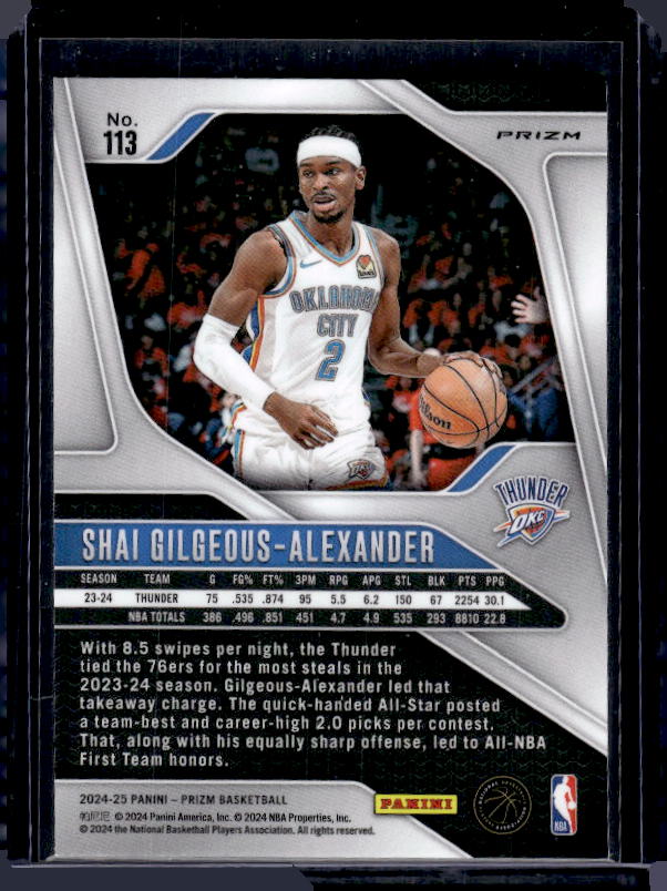 2024-25 Panini Prizm #113 Shai Gilgeous-Alexander Prizms Green