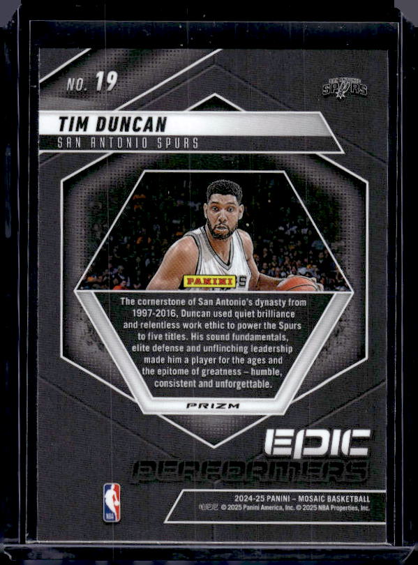 2024-25 Panini Mosaic #19 Tim Duncan Epic Performers Mosaic