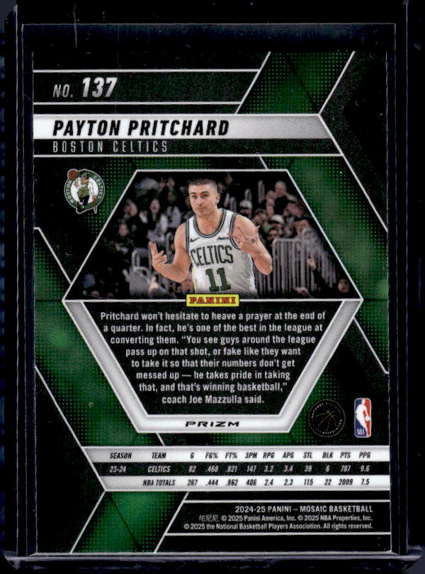 2024-25 Panini Mosaic #137 Payton Pritchard Green Mosaic