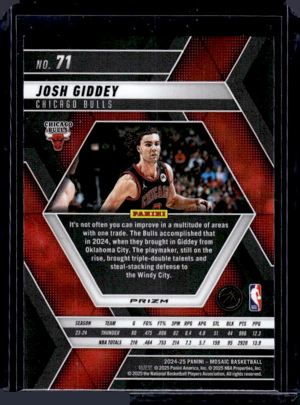 2024-25 Panini Mosaic #71 Josh Giddey Silver