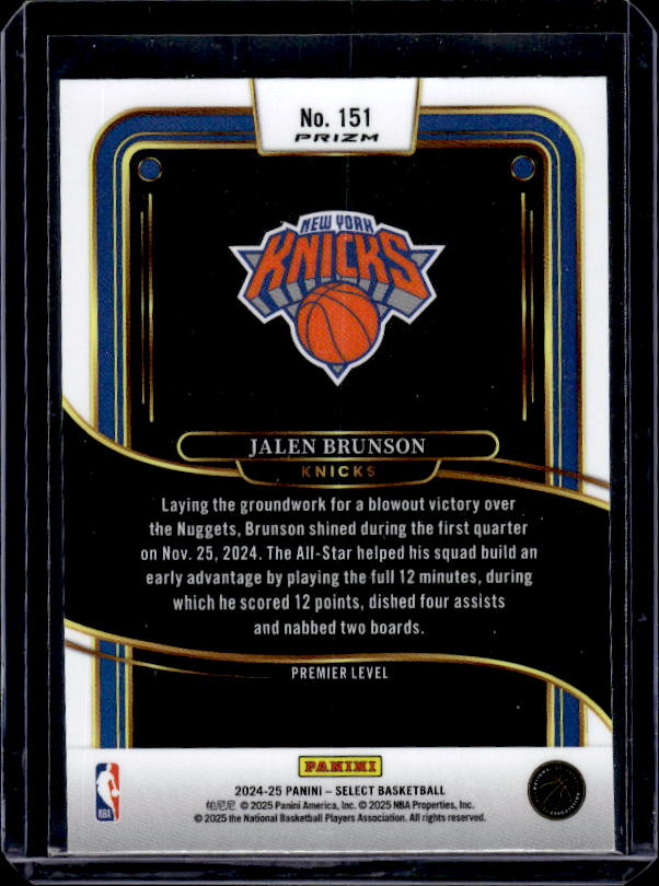 2024-25 Panini Select #151 Jalen Brunson Green White Purple Prizm
