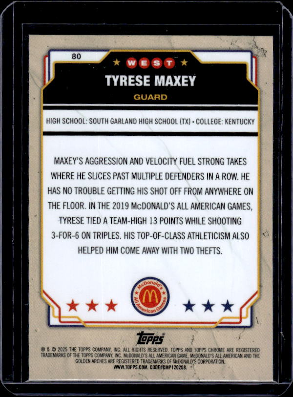 2025 Topps Chrome McDonald's All American #80 Tyrese Maxey