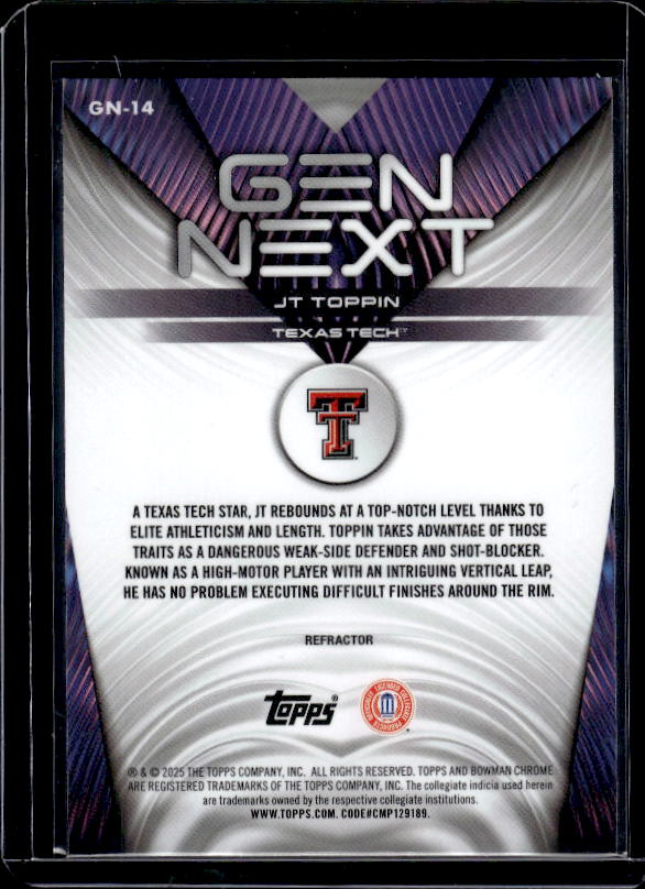2025-26 Bowman #GN-14 JT Toppin Gen Next Refractor