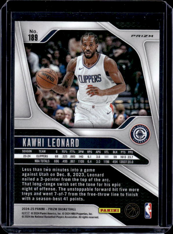 2024-25 Panini Prizm #189 Kawhi Leonard Prizms Green