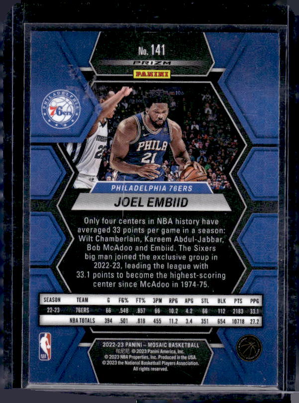 2022-23 Panini Mosaic #141 Joel Embiid Reactive Blue