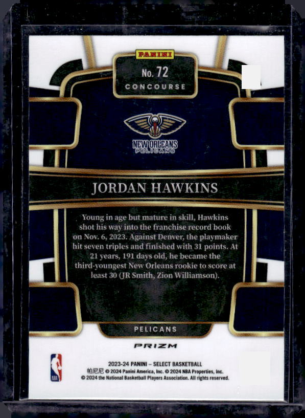 2023-24 Panini Select #72 Jordan Hawkins Blue Prizms