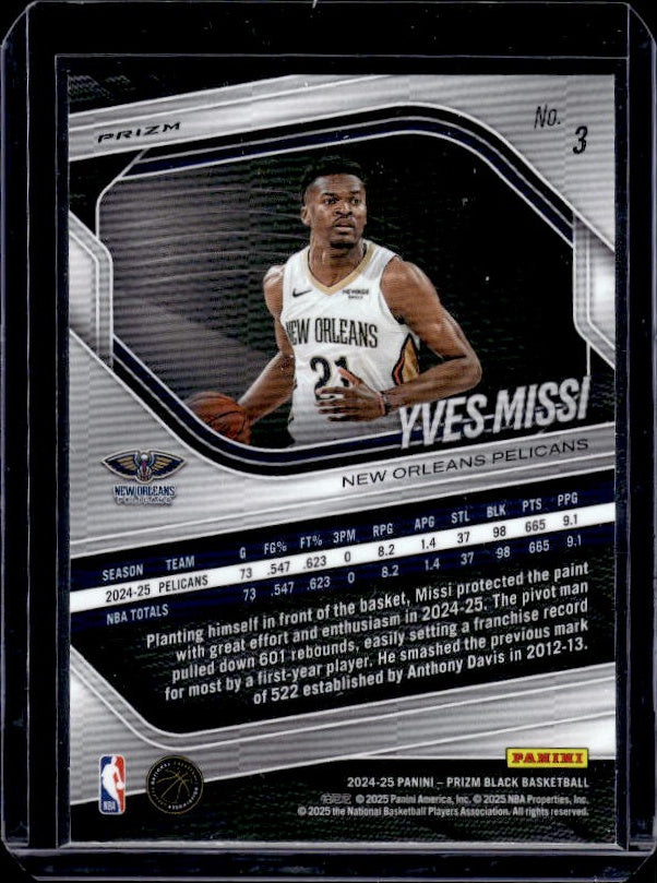 2024-25 Panini Prizm Black #3 Yves Missi Silver Prizms