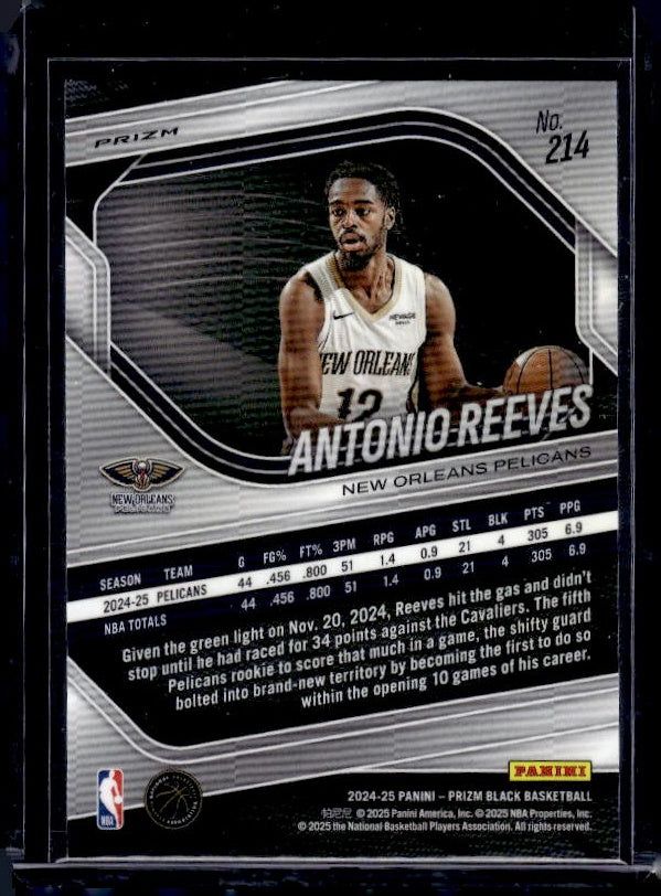 2024-25 Panini Prizm Black #214 Antonio Reeves Silver Prizms