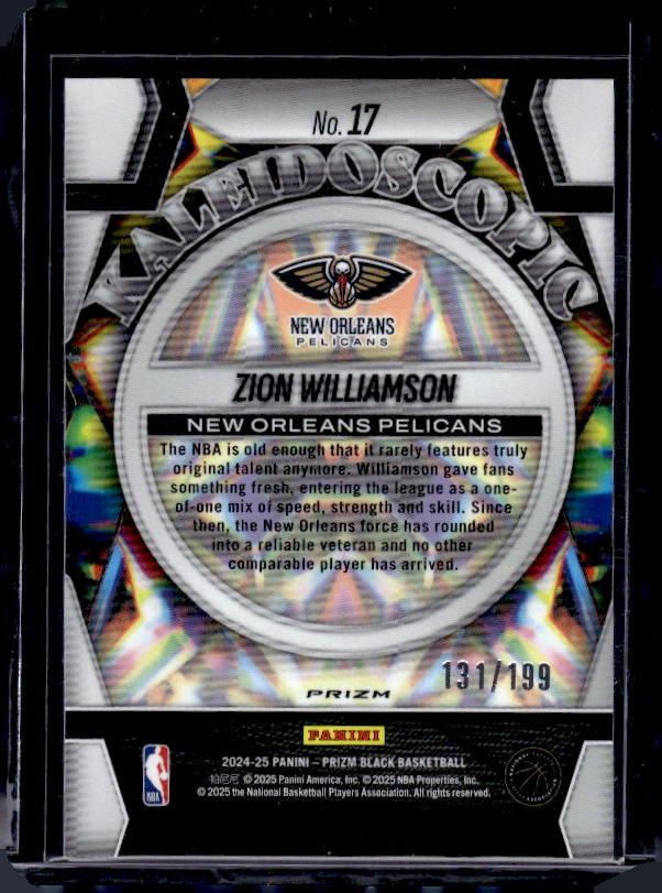 2024-25 Panini Prizm Black #17 Zion Williamson Kaleidoscopic Blue Prizms #/199