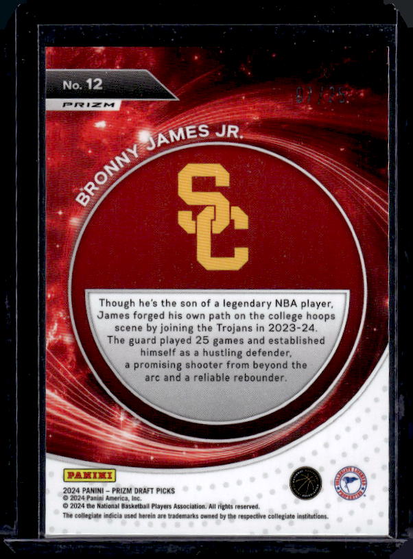 2024 Panini Prizm Draft Picks #12 Bronny James Jr. Student Green Pulsar #/25