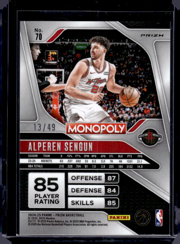 2024-25 Panini Prizm Monopoly #70 Alperen Sengun Gold Prizms #/49
