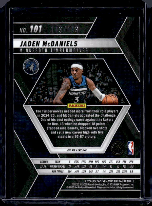 2024-25 Panini Mosaic #101 Jaden McDaniels Blue Seismic Mosaic #/149