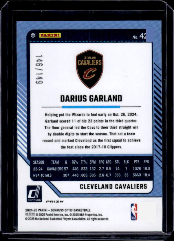 2024-25 Donruss Optic #42 Darius Garland Green Shock #/149