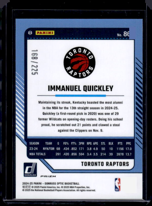 2024-25 Donruss Optic #86 Immanuel Quickley Orange Shock #/225
