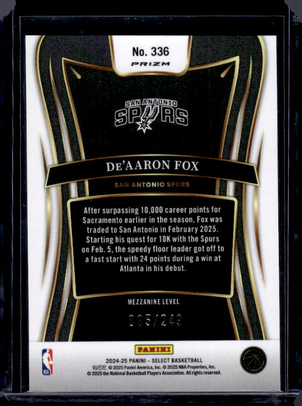 2024-25 Panini Select #336 De'Aaron Fox Purple Flash Prizm #/249