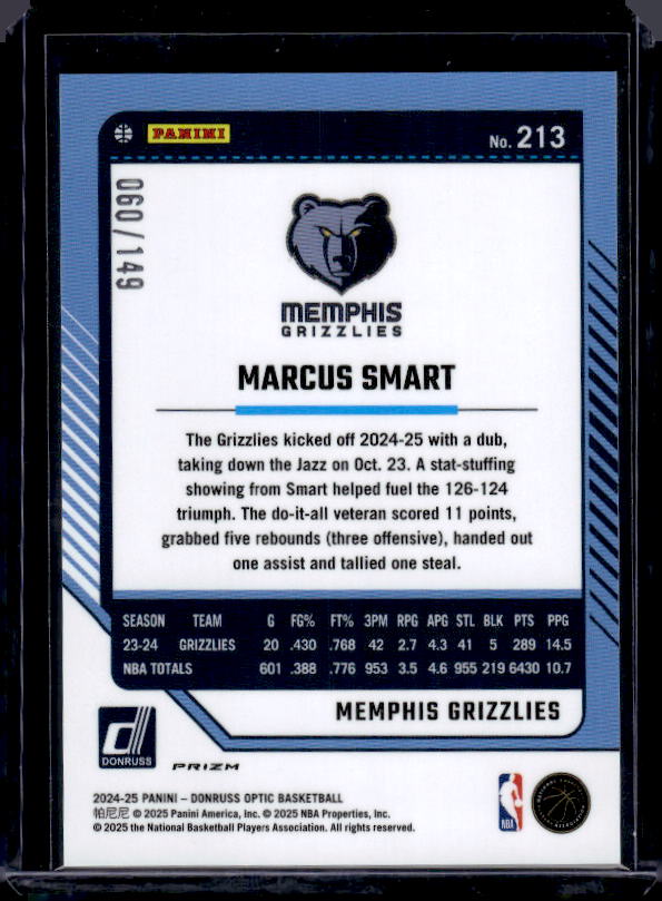 2024-25 Donruss Optic #213 Marcus Smart Green Shock #/149