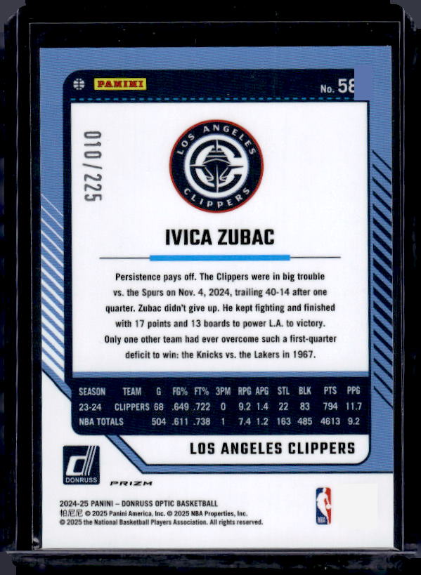 2024-25 Donruss Optic #58 Ivica Zubac Orange Shock #/225