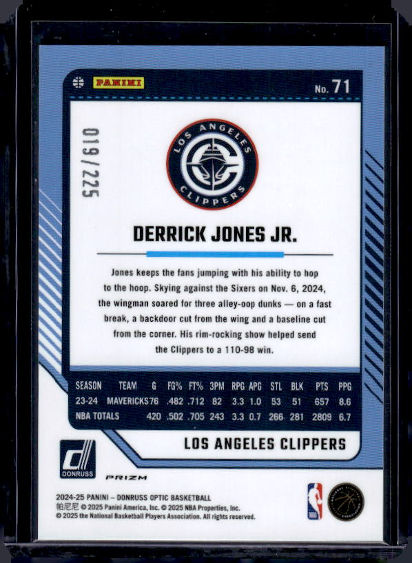 2024-25 Donruss Optic #71 Derrick Jones Jr. Orange Shock #/225