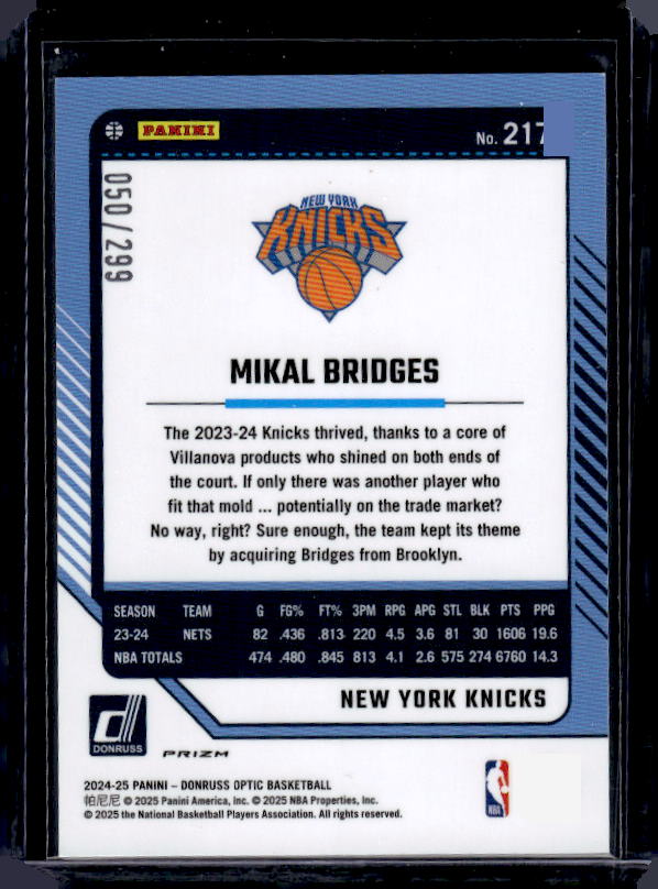 2024-25 Donruss Optic #217 Mikal Bridges Hyper Orange #/299