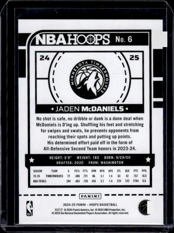 2024-25 Hoops #6 Jaden McDaniels Green Explosion #/99