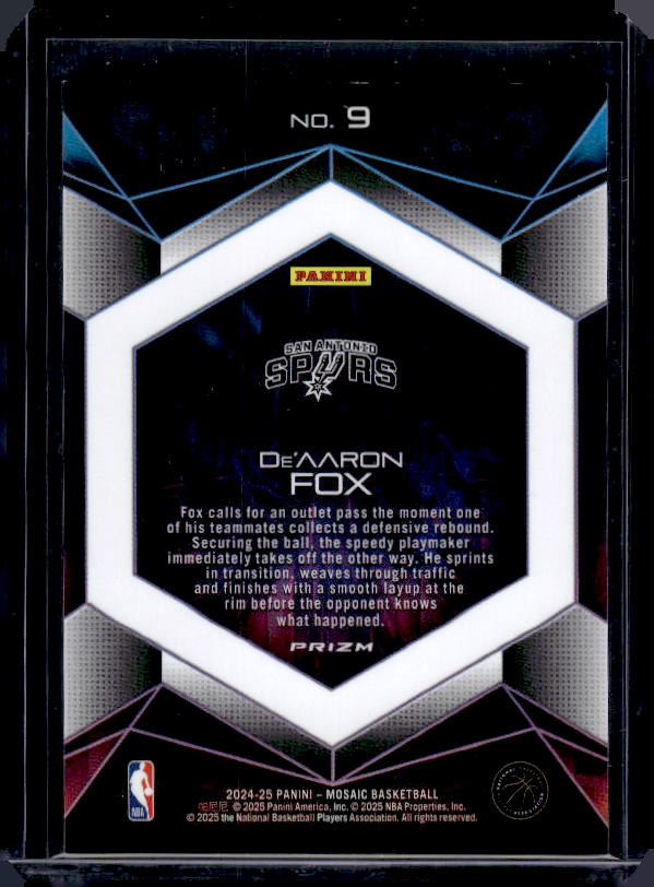 2024-25 Panini Mosaic #9 De'Aaron Fox Full Capacity