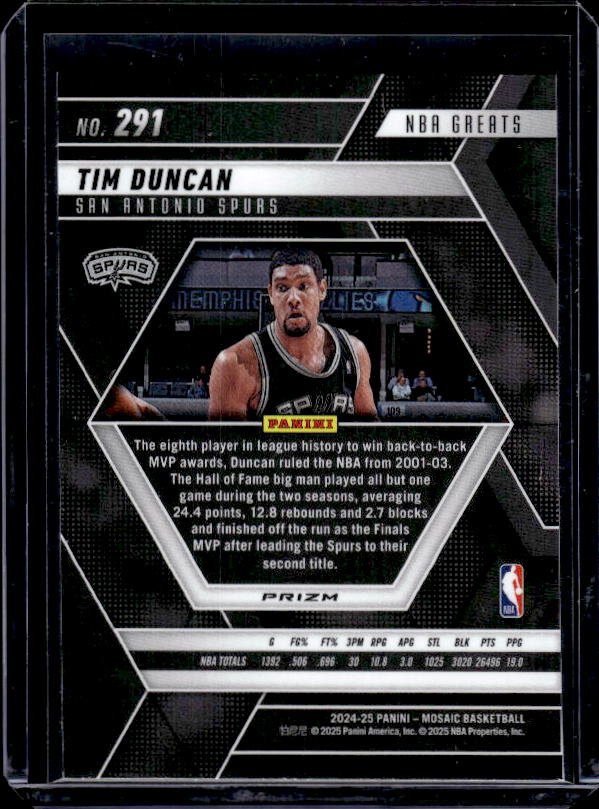 2024-25 Panini Mosaic #291 Tim Duncan Genesis Mosaic