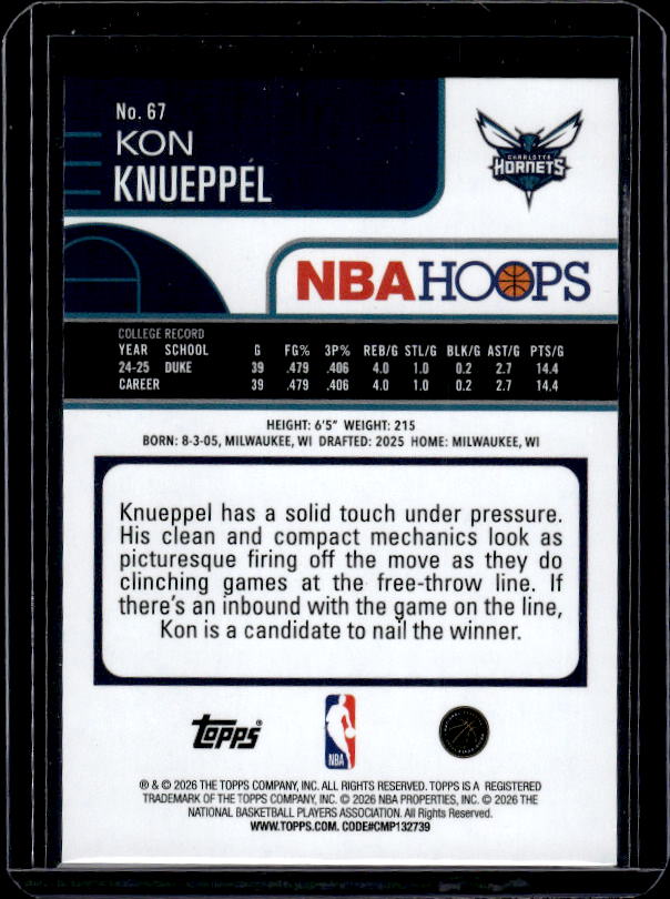 2025-26 Hoops #67 Kon Knueppel