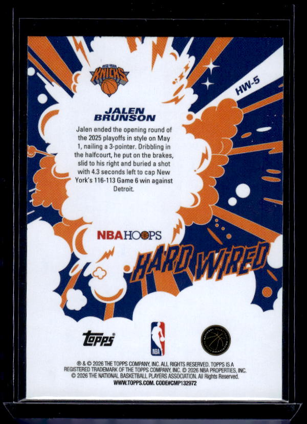 2025-26 Hoops #HW-5 Jalen Brunson Hard Wired Orange
