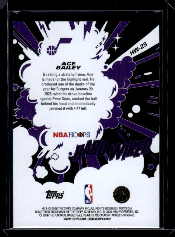 2025-26 Hoops #HW-25 Ace Bailey Hard Wired Orange