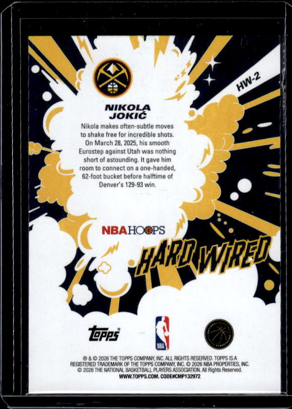 2025-26 NBA Hoops #HW-2 Nikola Jokic Hard Wired Green