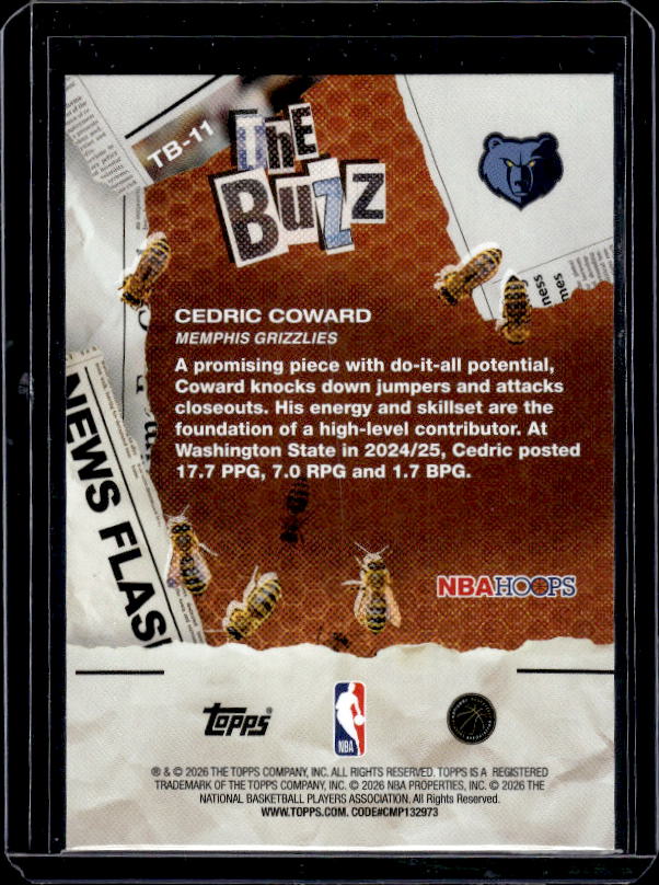 2025-26 Hoops #TB-11 Cedric Coward The Buzz Green Hoops