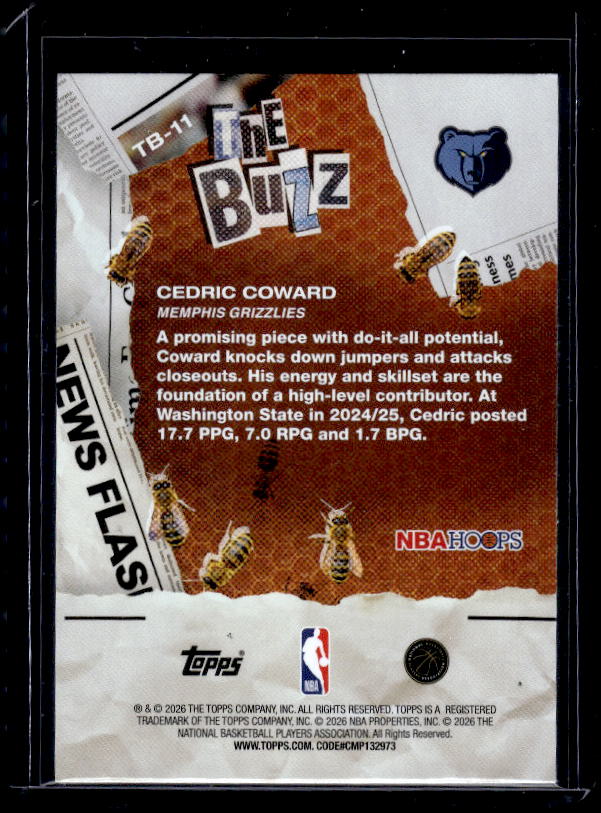 2025-26 Hoops #TB-11 Cedric Coward The Buzz Green Hoops