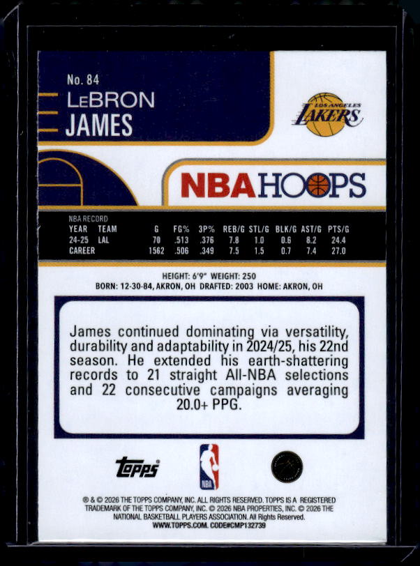 2025-26 Hoops #84 LeBron James Orange Hoops