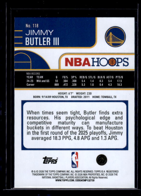 2025-26 Hoops #118 Jimmy Butler III Orange Hoops