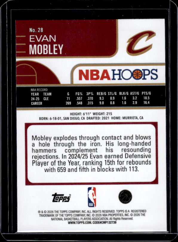 2025-26 Hoops #28 Evan Mobley Green Hoops