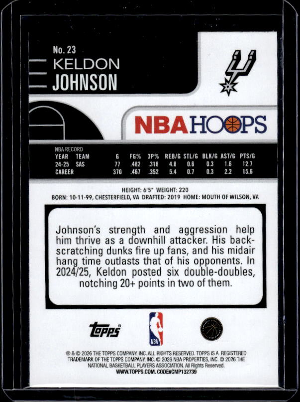 2025-26 Hoops #23 Keldon Johnson Green Hoops