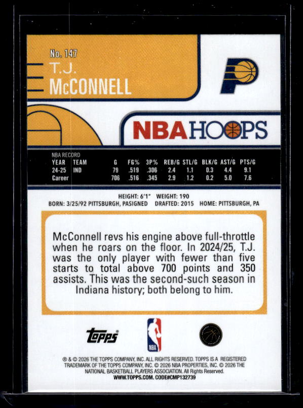 2025-26 Hoops #147 T.J. McConnell Green Hoops