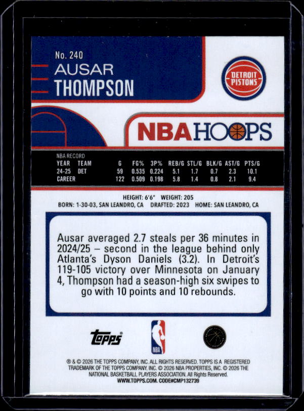 2025-26 Hoops #240 Ausar Thompson Green Hoops