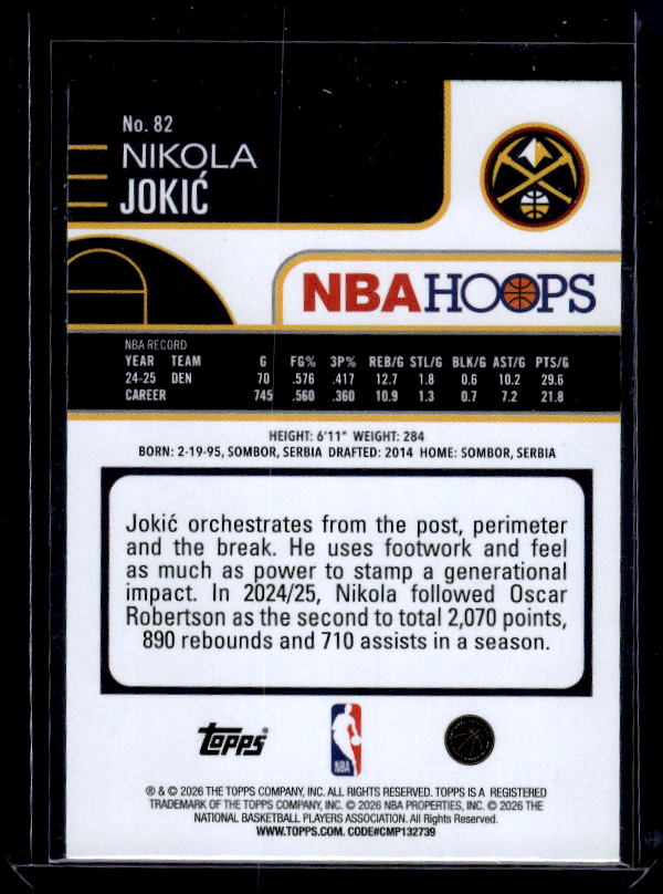 2025-26 Hoops #82 Nikola Jokic Rainbow
